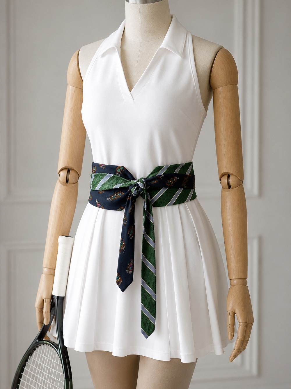 Brooks Brothers Preppy silk Green tie with Golf Tartan Golf Bags and gold clubs